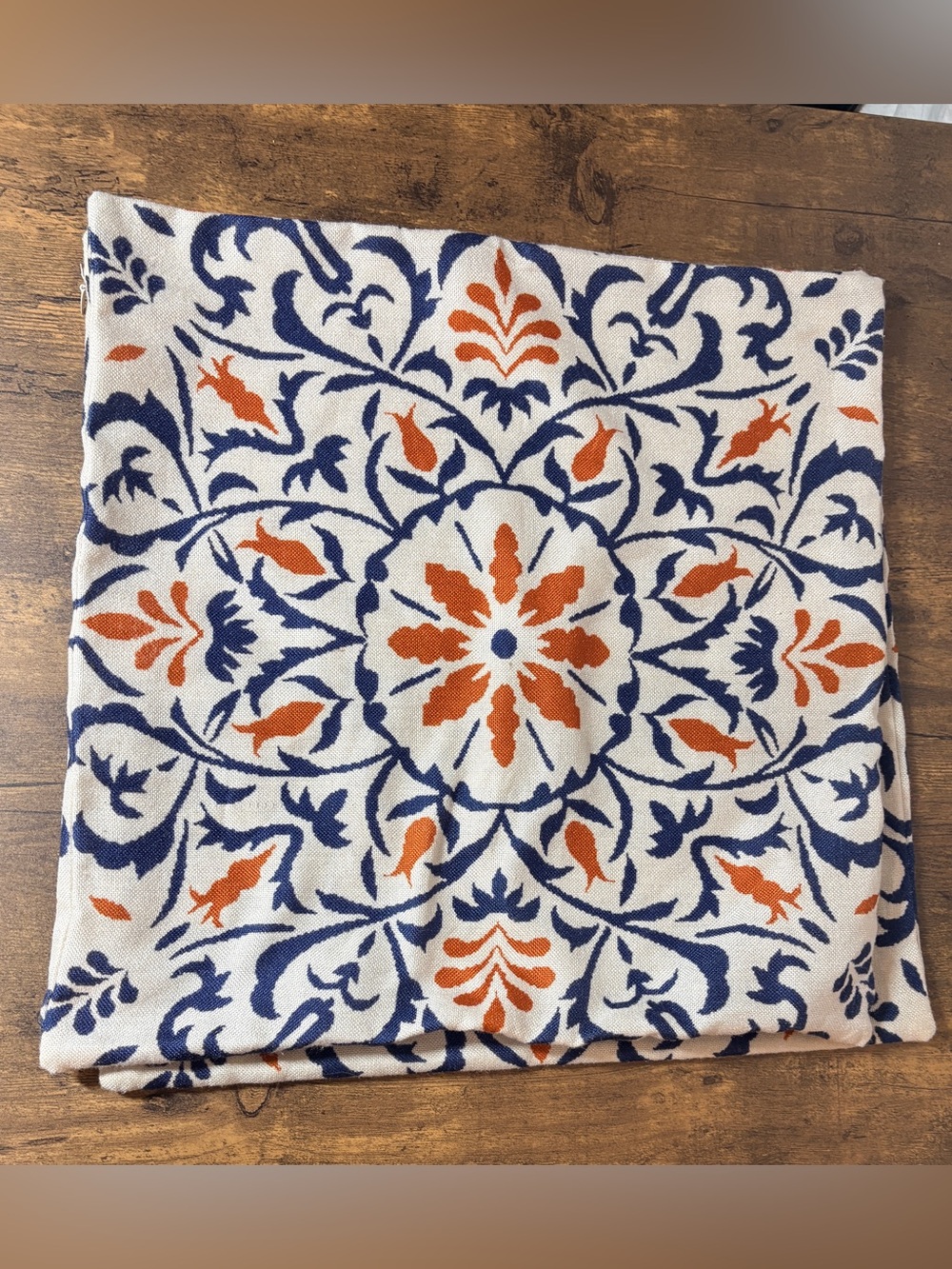 Pillow Cover set of 2 Blue and Orange Decorative Medallion Fabric